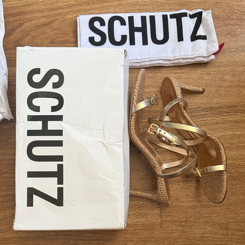 SCHUTZ Metallic Gold Heeled Sandals